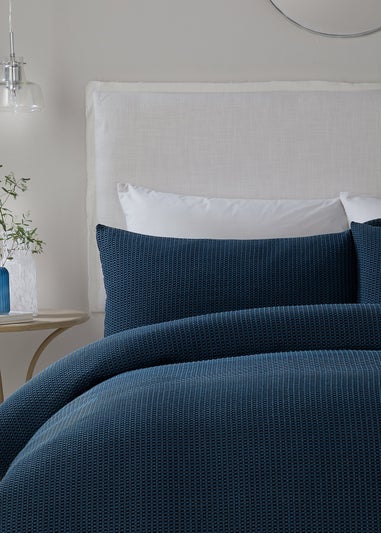 Serene Lindly Waffle Navy Duvet Cover Set