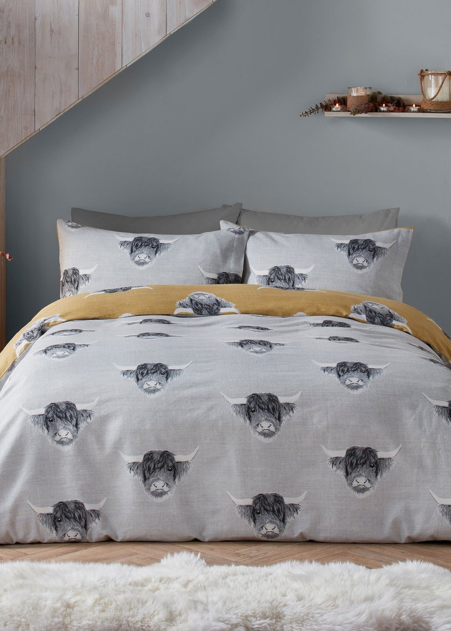 Fusion Highland Cow Brushed Cotton Yellow Duvet Cover Set