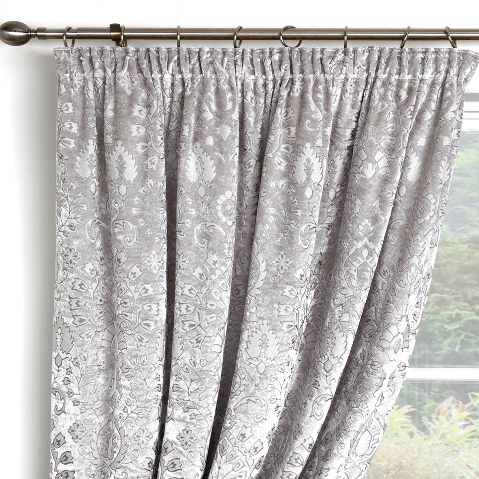 Curtina Trinity Velvet Silver Pencil Pleat Curtains