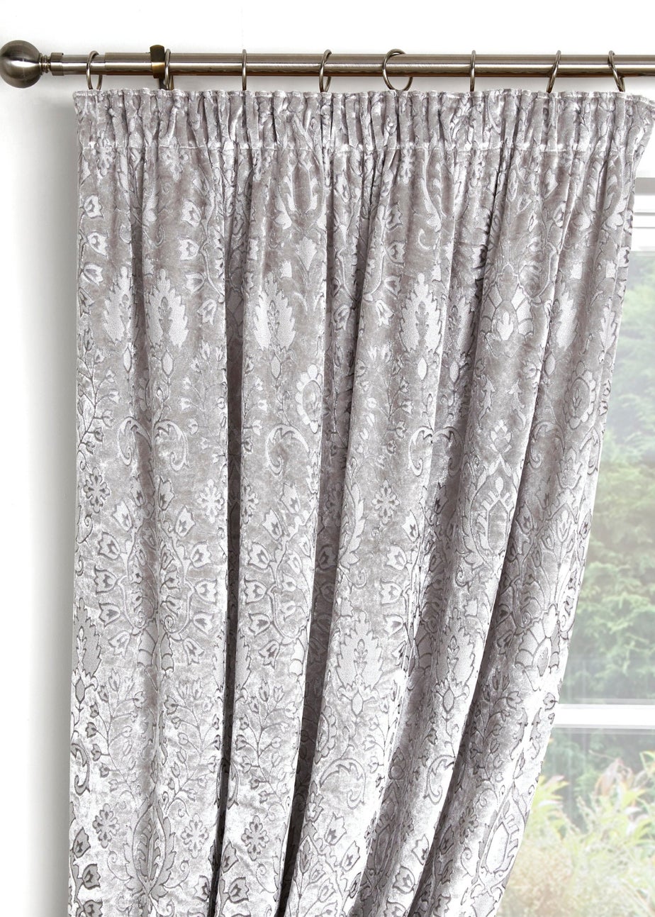 Curtina Trinity Velvet Silver Pencil Pleat Curtains