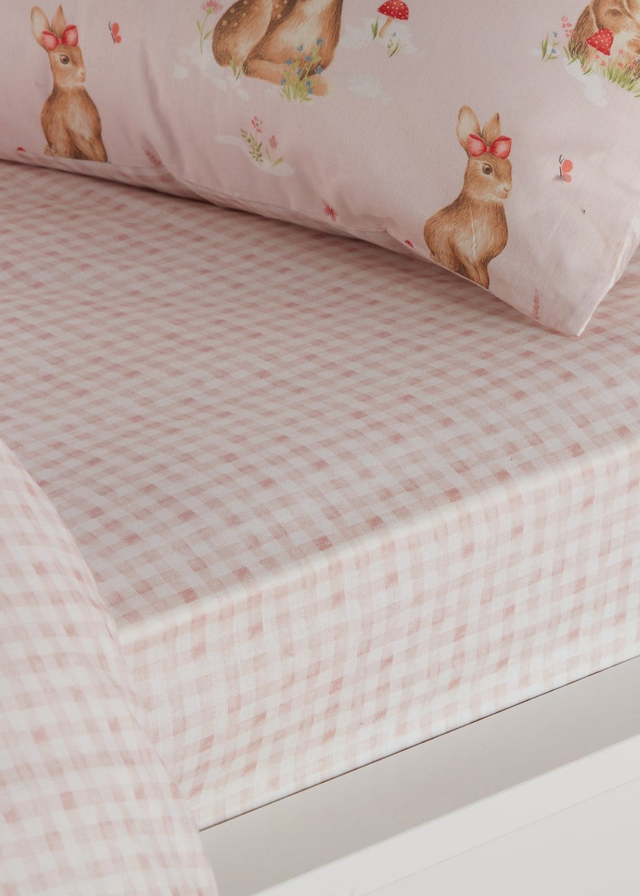 Bedlam Woodland Friends Pink Fitted Bed Sheet (25cm deep)