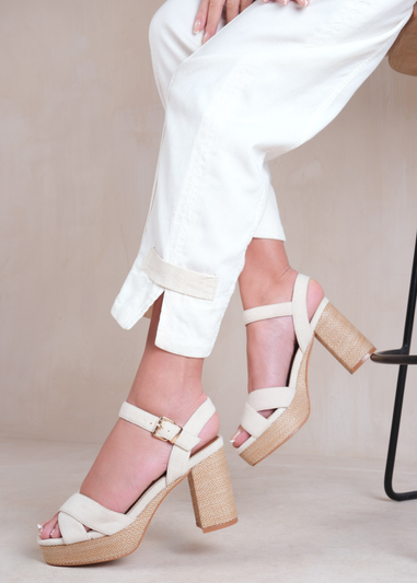 Where's That From Cream Volume Wide Fit Suede Block Heels