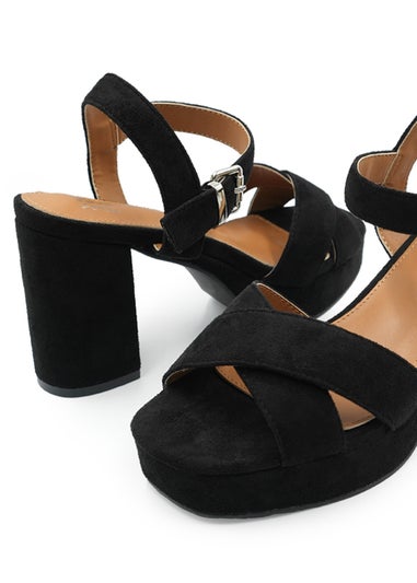 Where's That From Black Marcia Wide Fit Suede Platform Heels