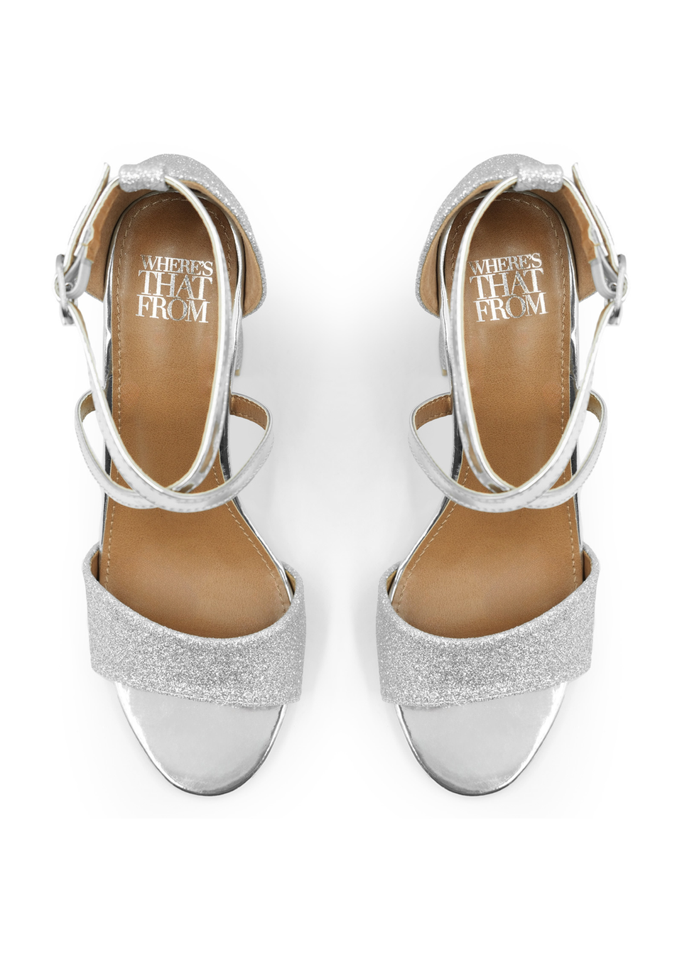 Where's That From Silver Ruth Wide Fit Block Heel Sandals