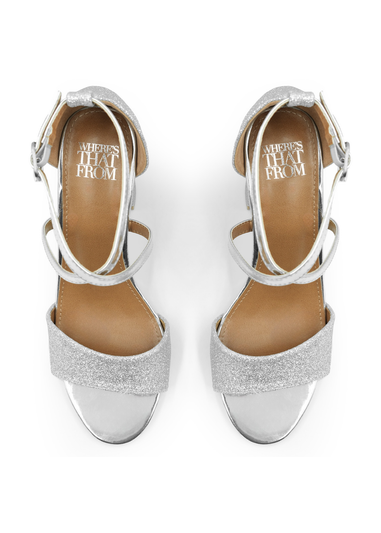 Where's That From Silver Ruth Wide Fit Block Heel Sandals