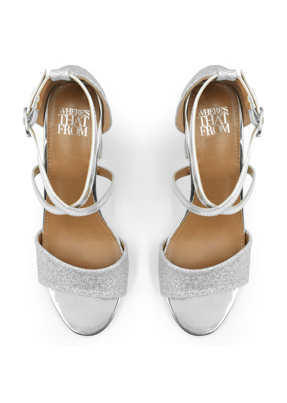 Where's That From Silver Ruth Wide Fit Block Heel Sandals