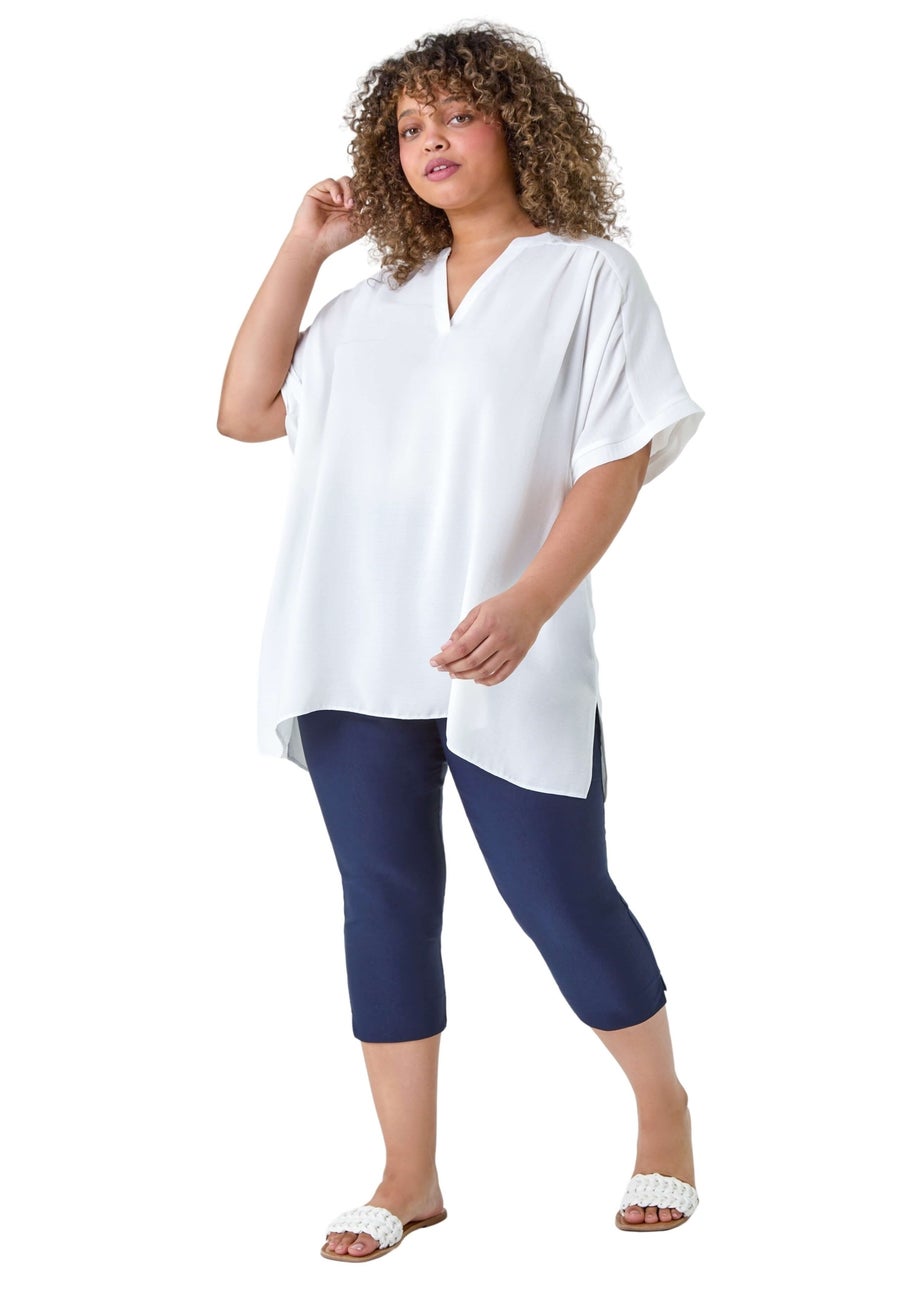 Roman Navy Blue Curve Cropped Stretch Trouser