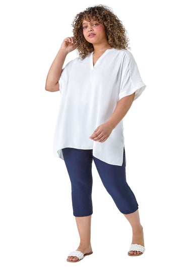 Roman Navy Blue Curve Cropped Stretch Trouser