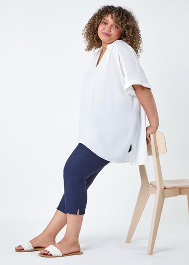 Roman Navy Blue Curve Cropped Stretch Trouser