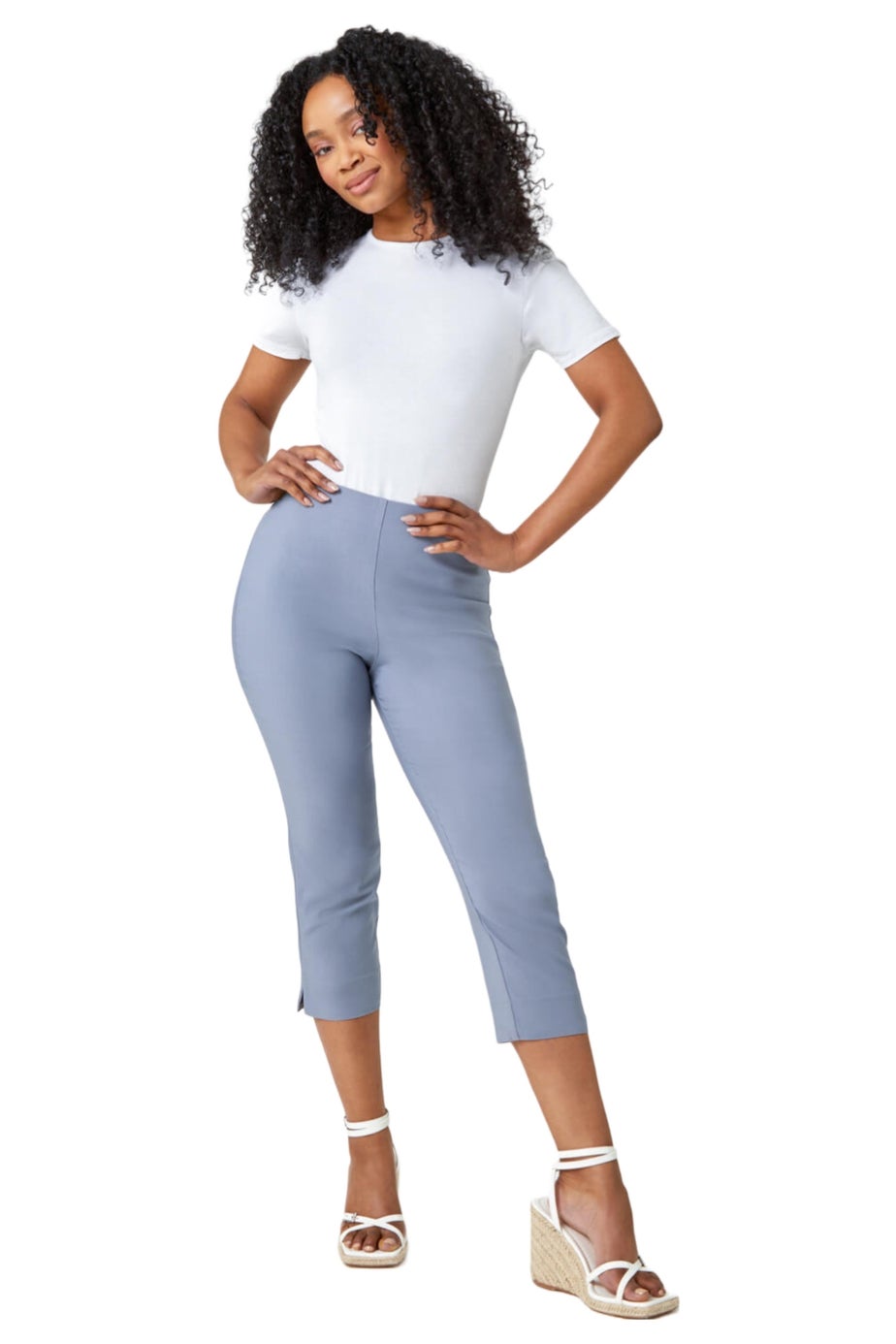 Roman Light Grey Petite Cropped Stretch Trouser