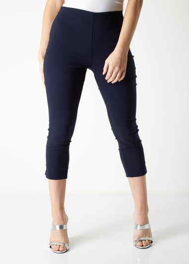 Roman Navy Blue Petite Cropped Stretch Trousers
