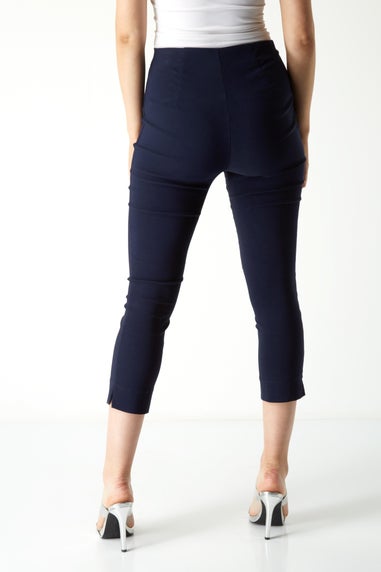 Roman Navy Blue Petite Cropped Stretch Trousers
