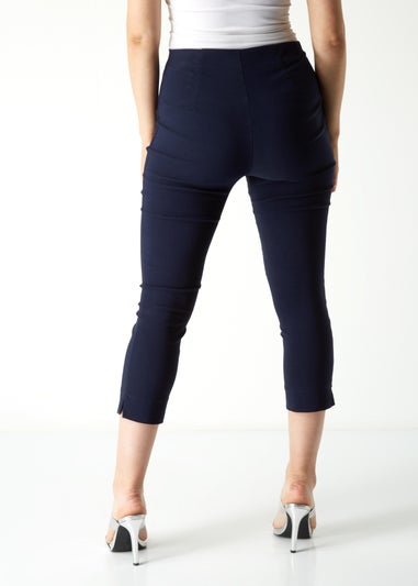 Roman Navy Blue Petite Cropped Stretch Trousers
