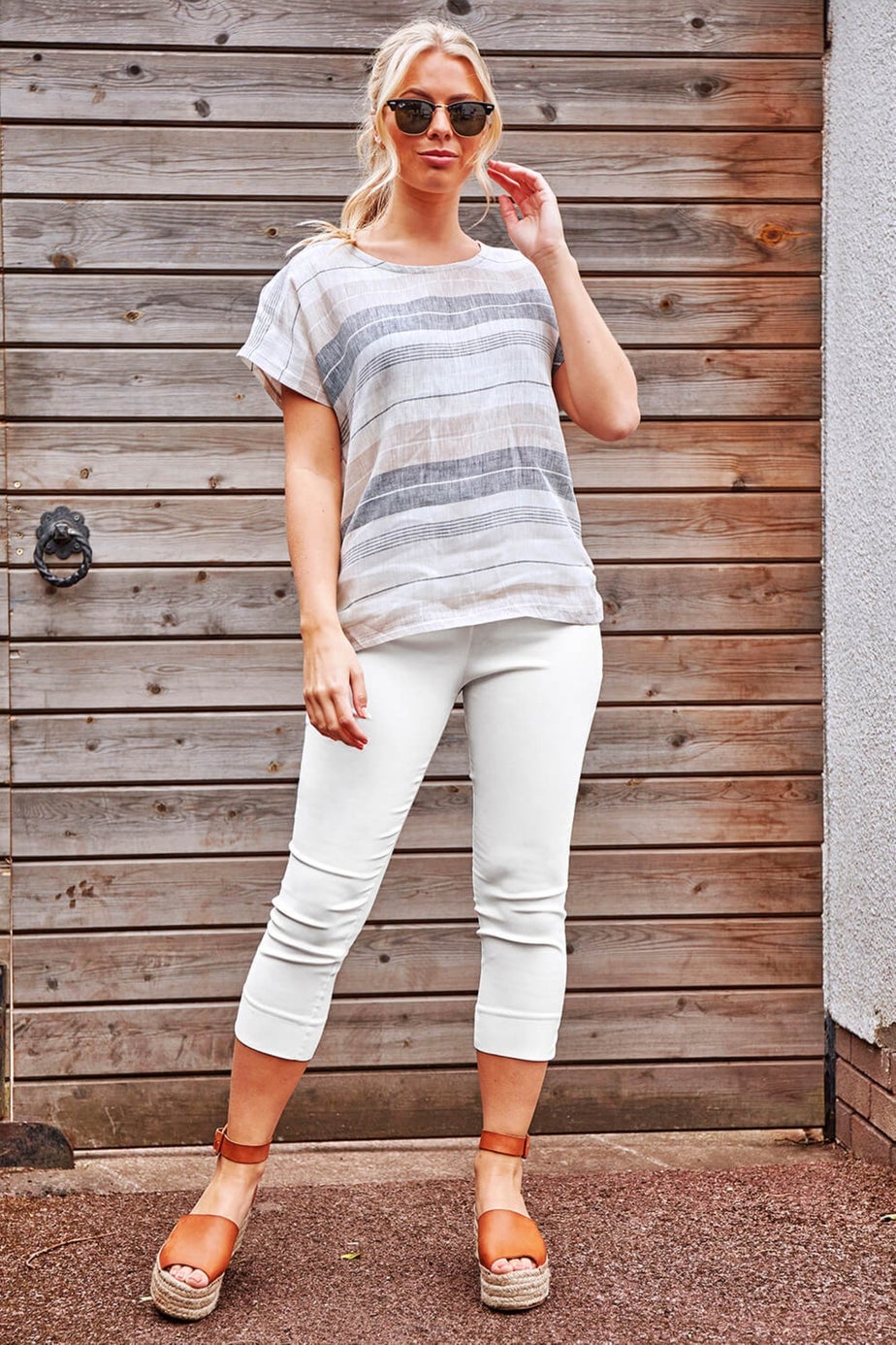 Roman White Petite Cropped Stretch Trousers