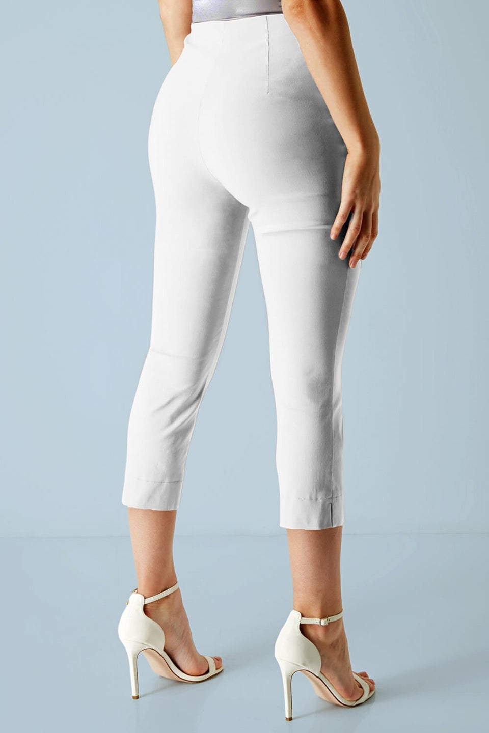 Roman White Petite Cropped Stretch Trousers