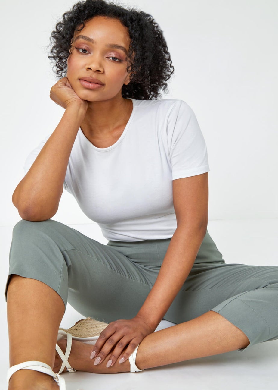 Roman Khaki Petite Cropped Stretch Trouser