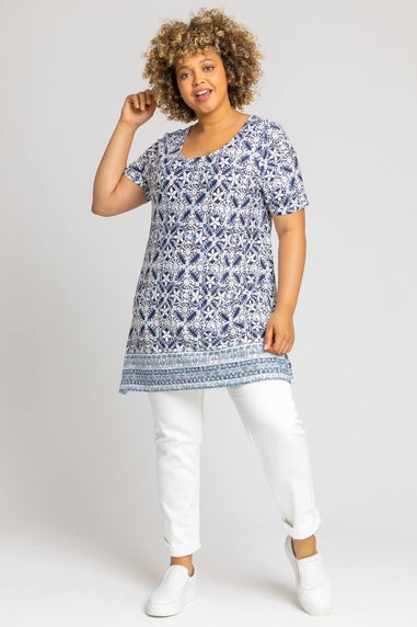 Roman Blue Curve Geo Stretch Jersey Top