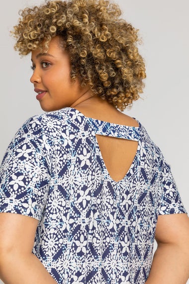 Roman Blue Curve Geo Stretch Jersey Top
