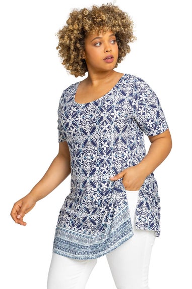 Roman Blue Curve Geo Stretch Jersey Top