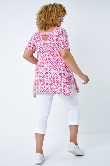 Roman Pink Curve Tile Print Stretch Top