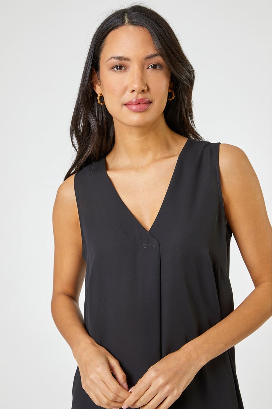 Roman Black V-Neck Pleat Tunic Tank Top