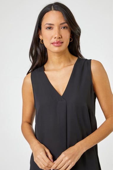 Roman Black V-Neck Pleat Tunic Tank Top