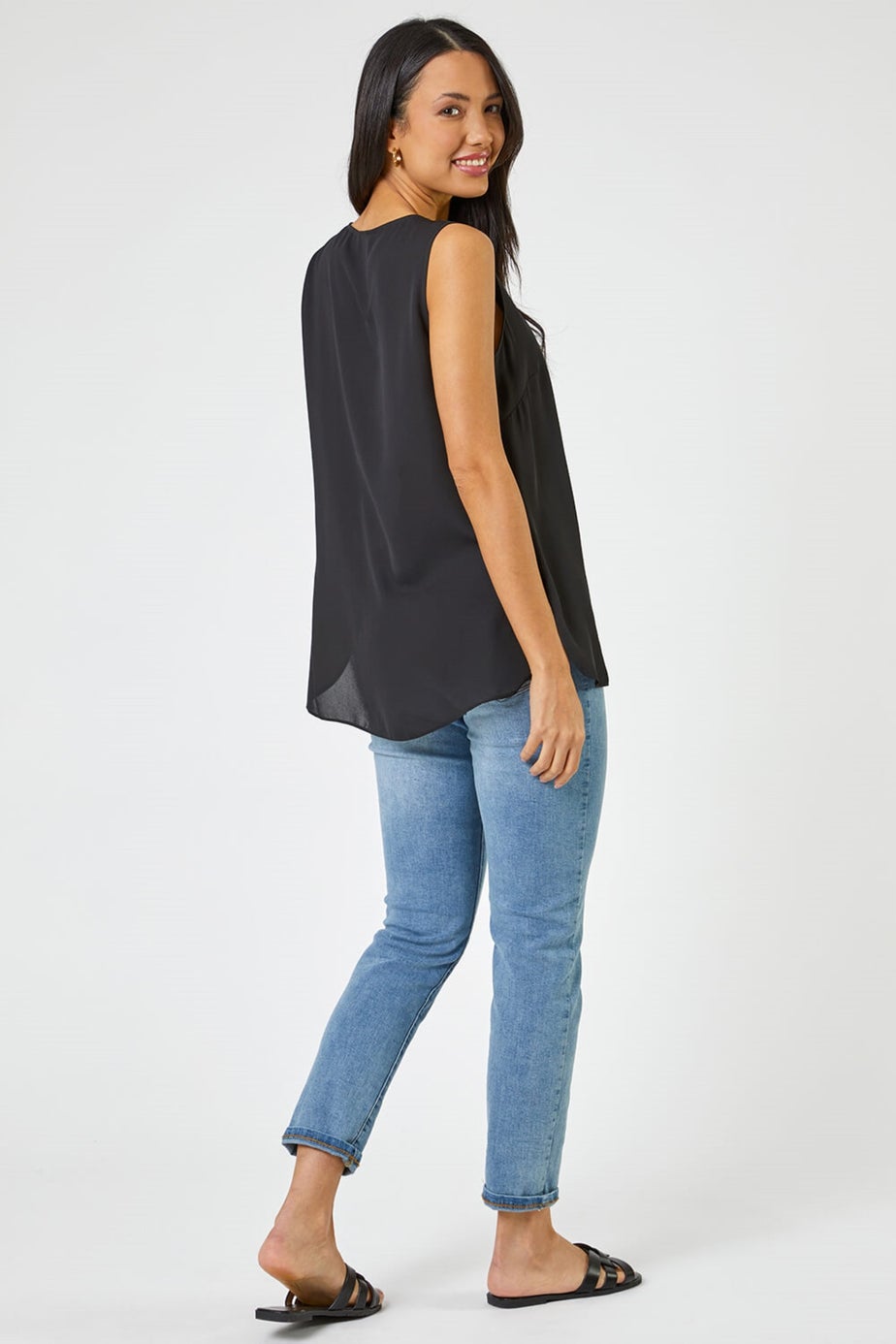 Roman Black V-Neck Pleat Tunic Tank Top