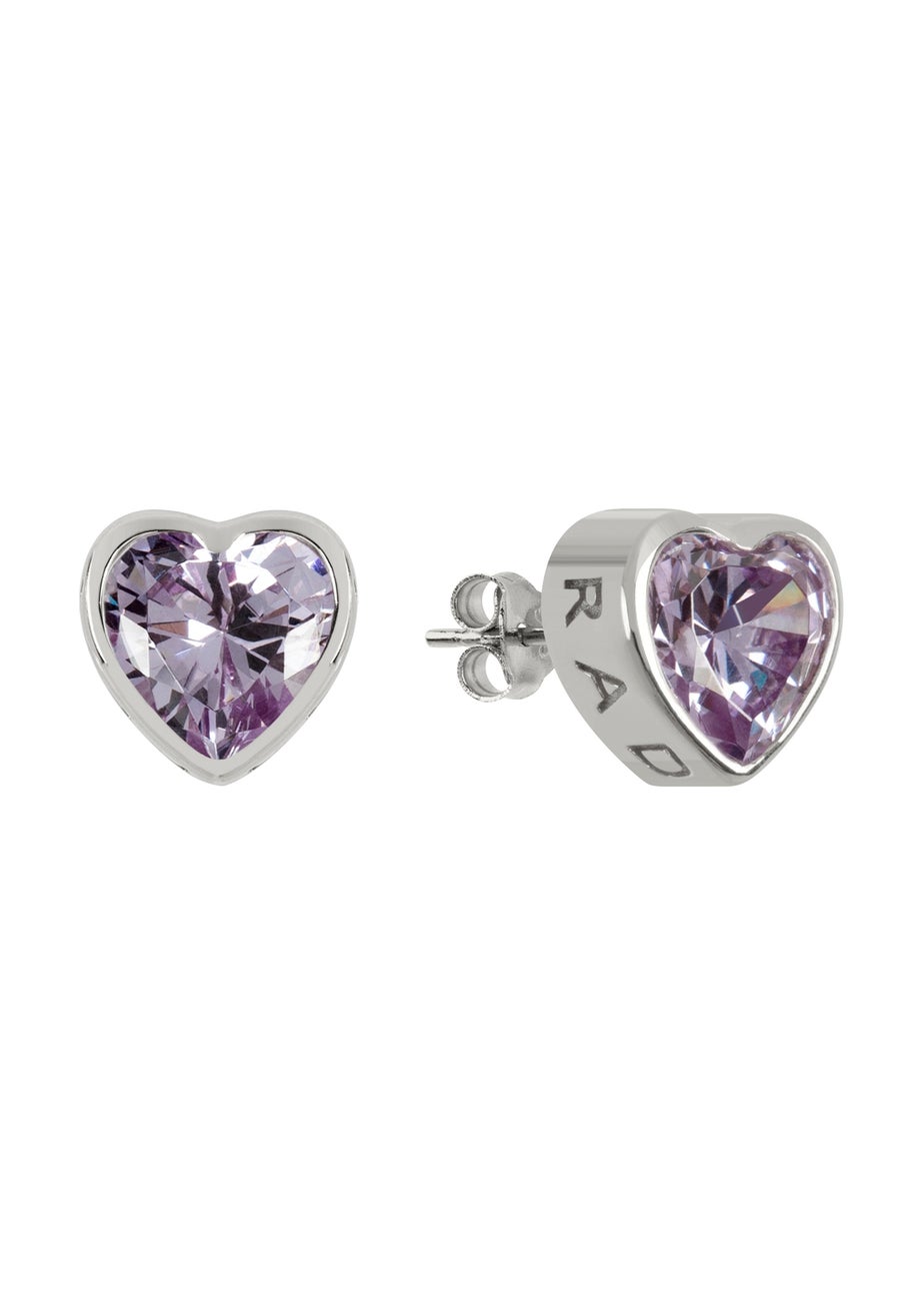 Radley London Silver Light Amethyst Heart Stud Earrings