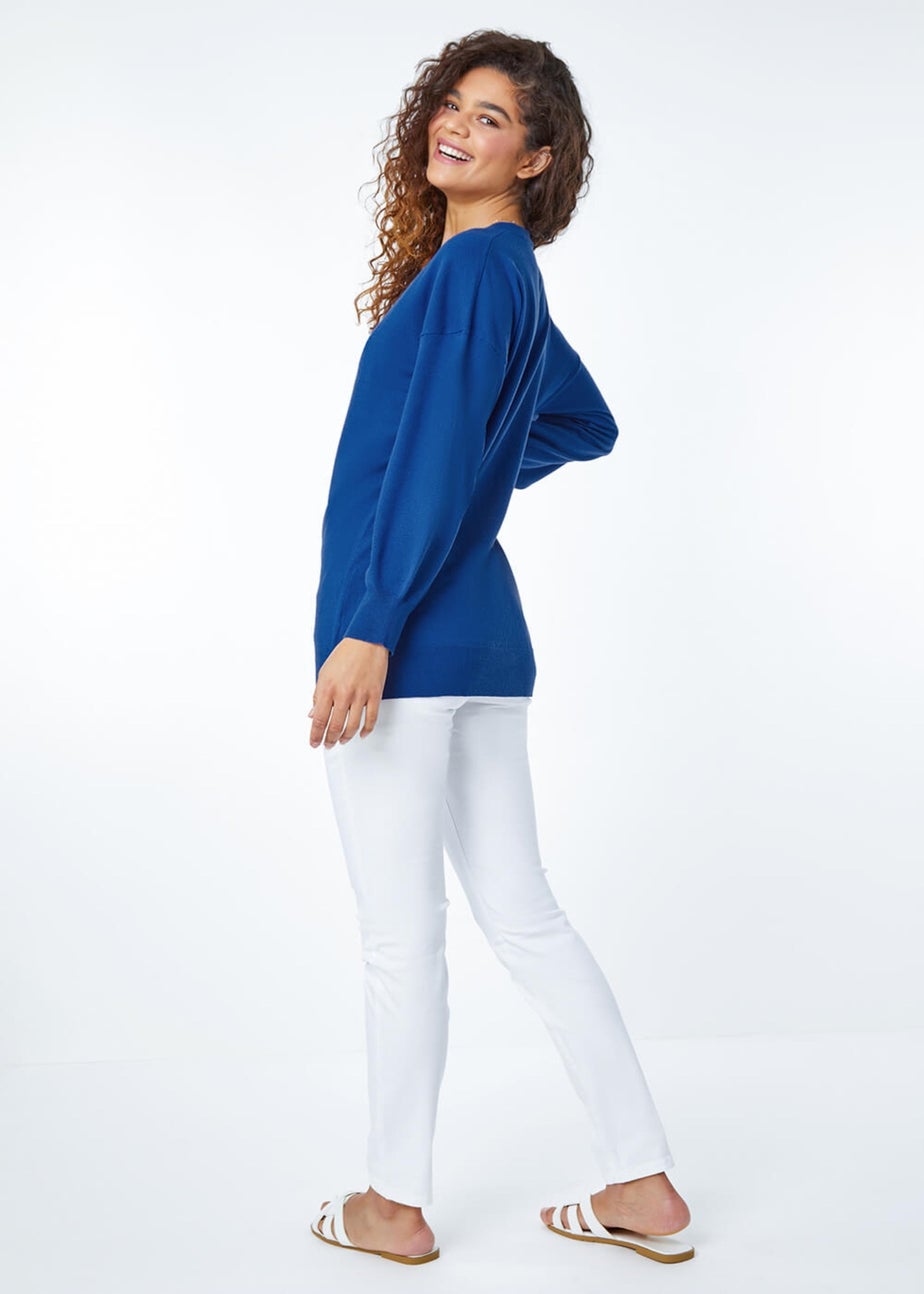 Roman Royal Blue V-Neck Stretch Jumper