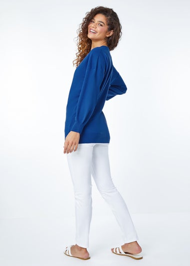 Roman Royal Blue V-Neck Stretch Jumper