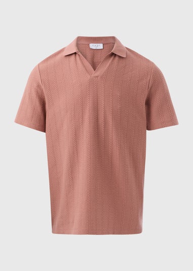 Pink Jacquard Open Neck Polo Top