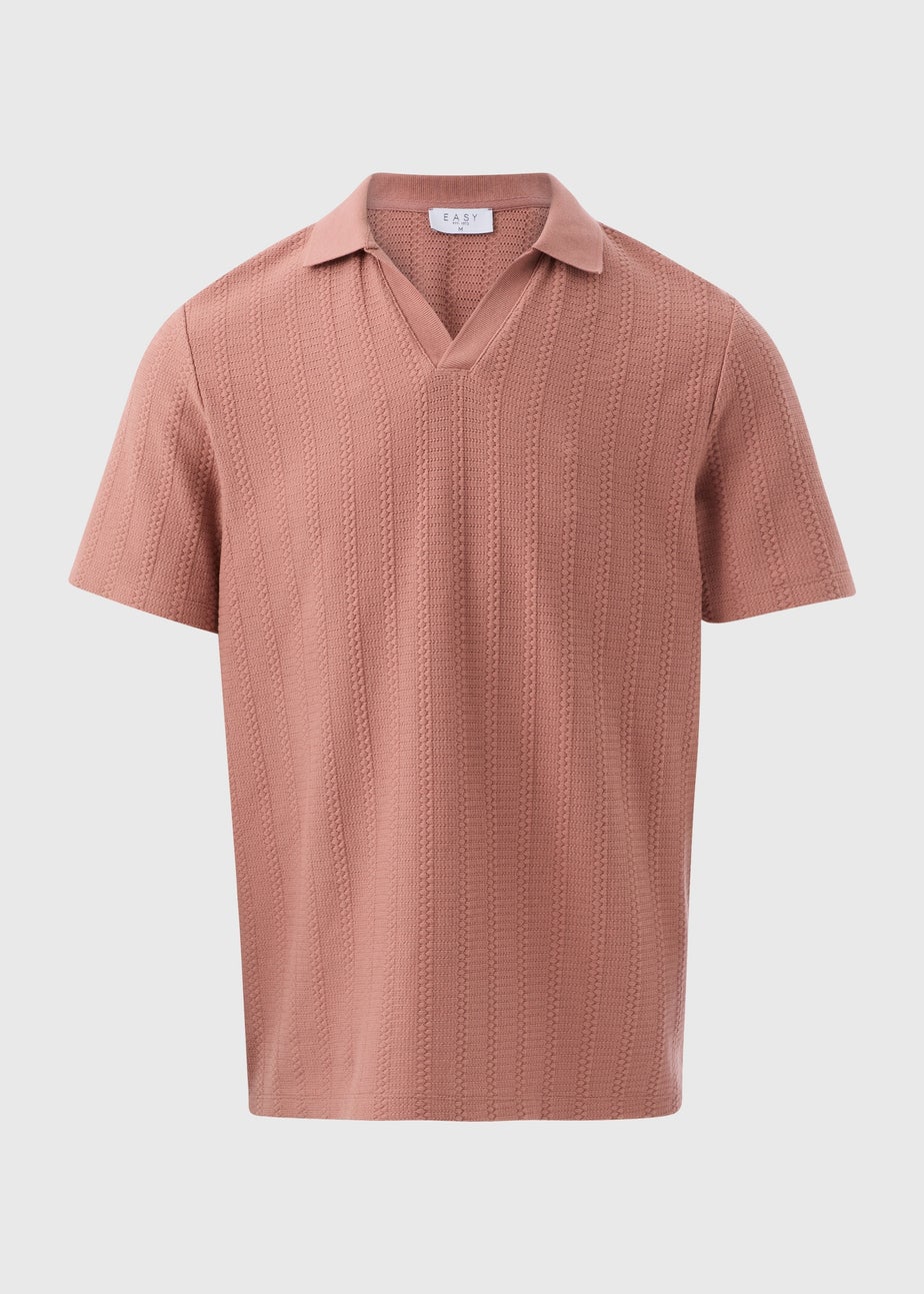 Pink Jacquard Open Neck Polo Top