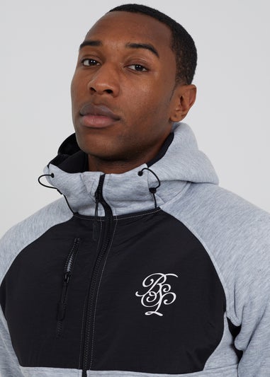 Brave Soul Light Grey Contrast Panel Zip Through Hoodie