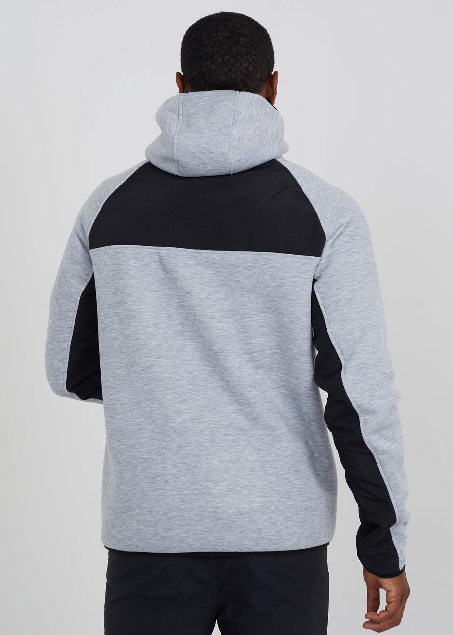 Brave Soul Light Grey Contrast Panel Zip Through Hoodie