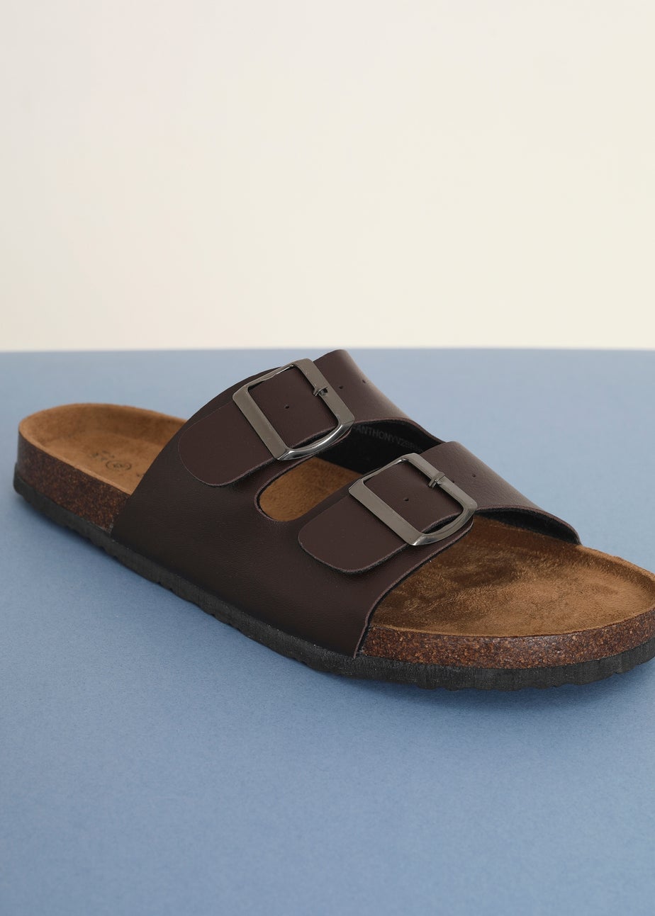 Brave Soul Brown Faux Leather Buckle Strap Cork Sandals