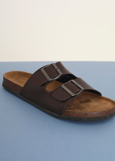 Brave Soul Brown Faux Leather Buckle Strap Cork Sandals