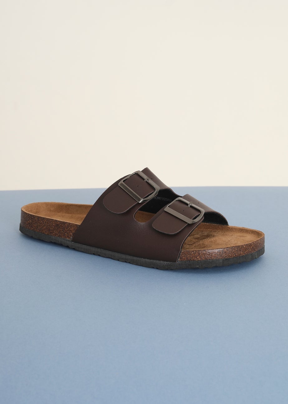 Brave Soul Brown Faux Leather Buckle Strap Cork Sandals