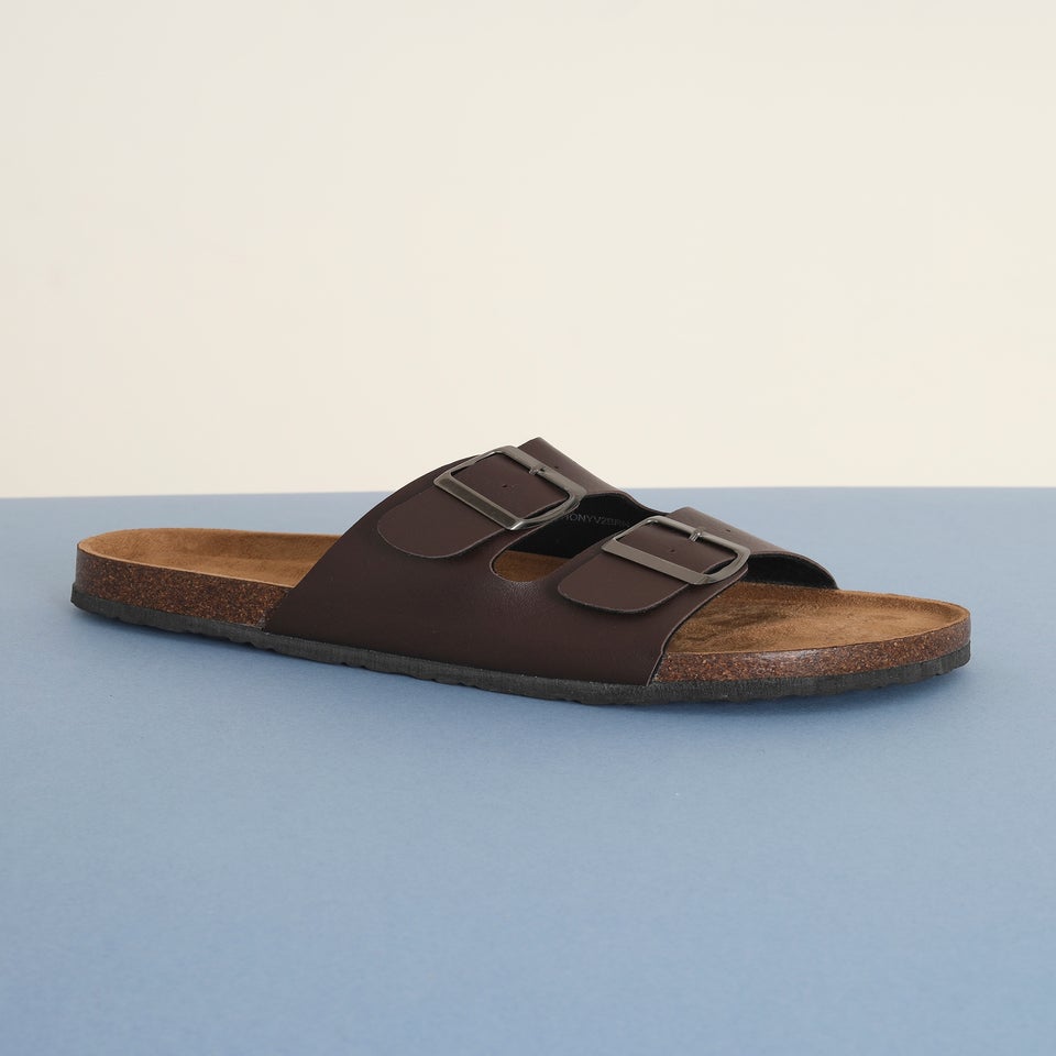 Brave Soul Brown Faux Leather Buckle Strap Cork Sandals