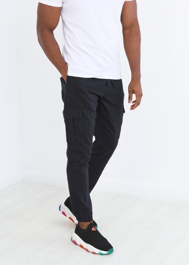 Brave Soul Navy Cotton Twill Cargo Trousers