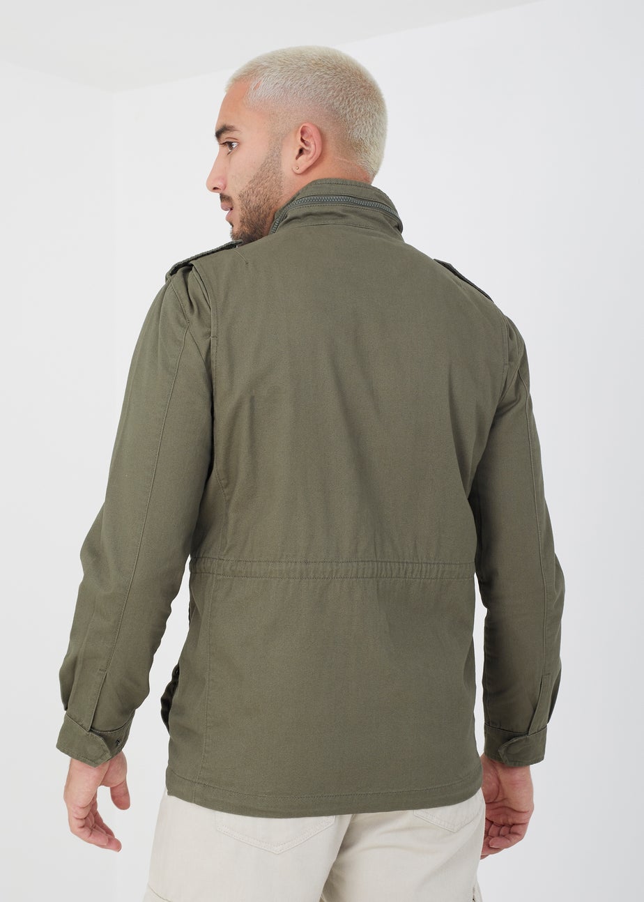 Brave Soul Khaki Cotton Twill Funnel Neck Jacket