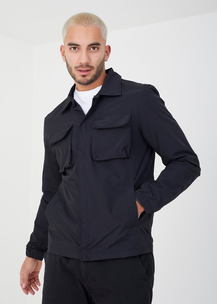 Brave Soul Black Lightweight Stud Fastening Jacket With Collar