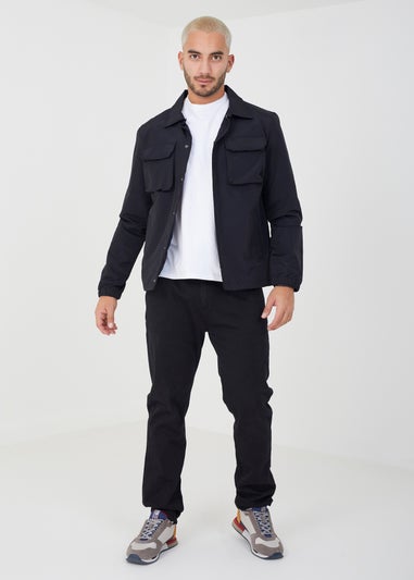 Brave Soul Black Lightweight Stud Fastening Jacket With Collar