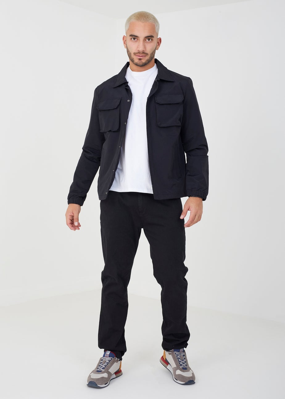 Brave Soul Black Lightweight Stud Fastening Jacket With Collar