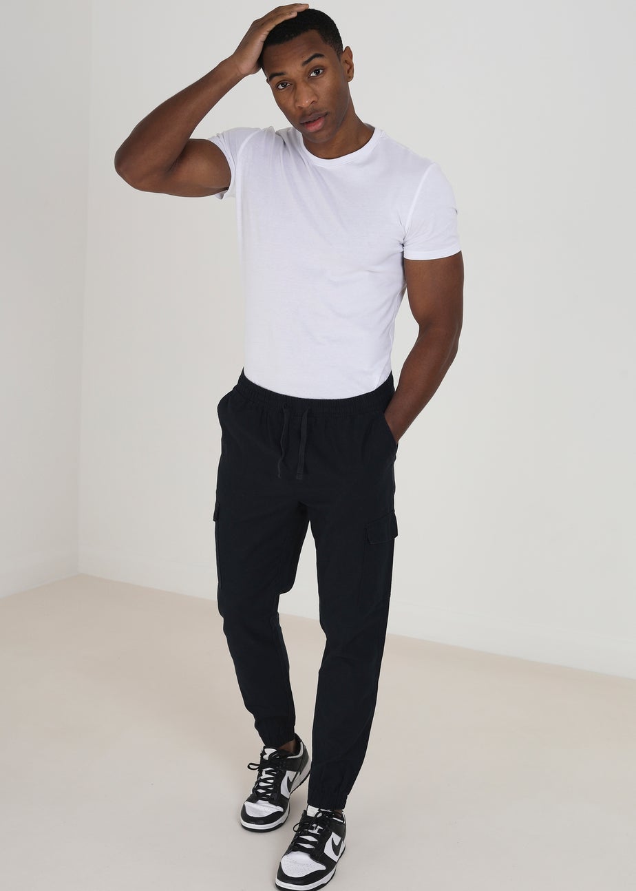 Brave Soul Navy Cotton Linen Blend Cargo Trousers