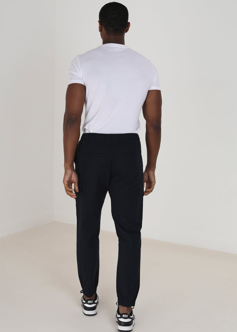 Brave Soul Navy Cotton Linen Blend Cargo Trousers