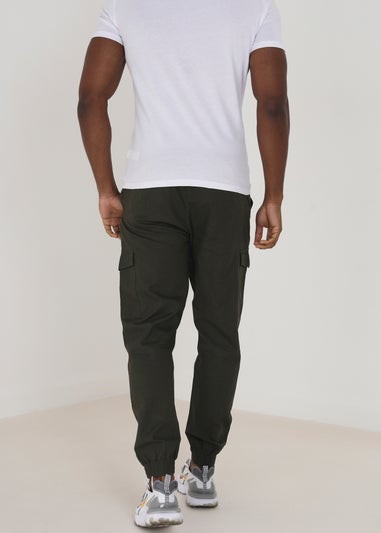 Brave Soul Khaki Cotton Linen Blend Cargo Trousers