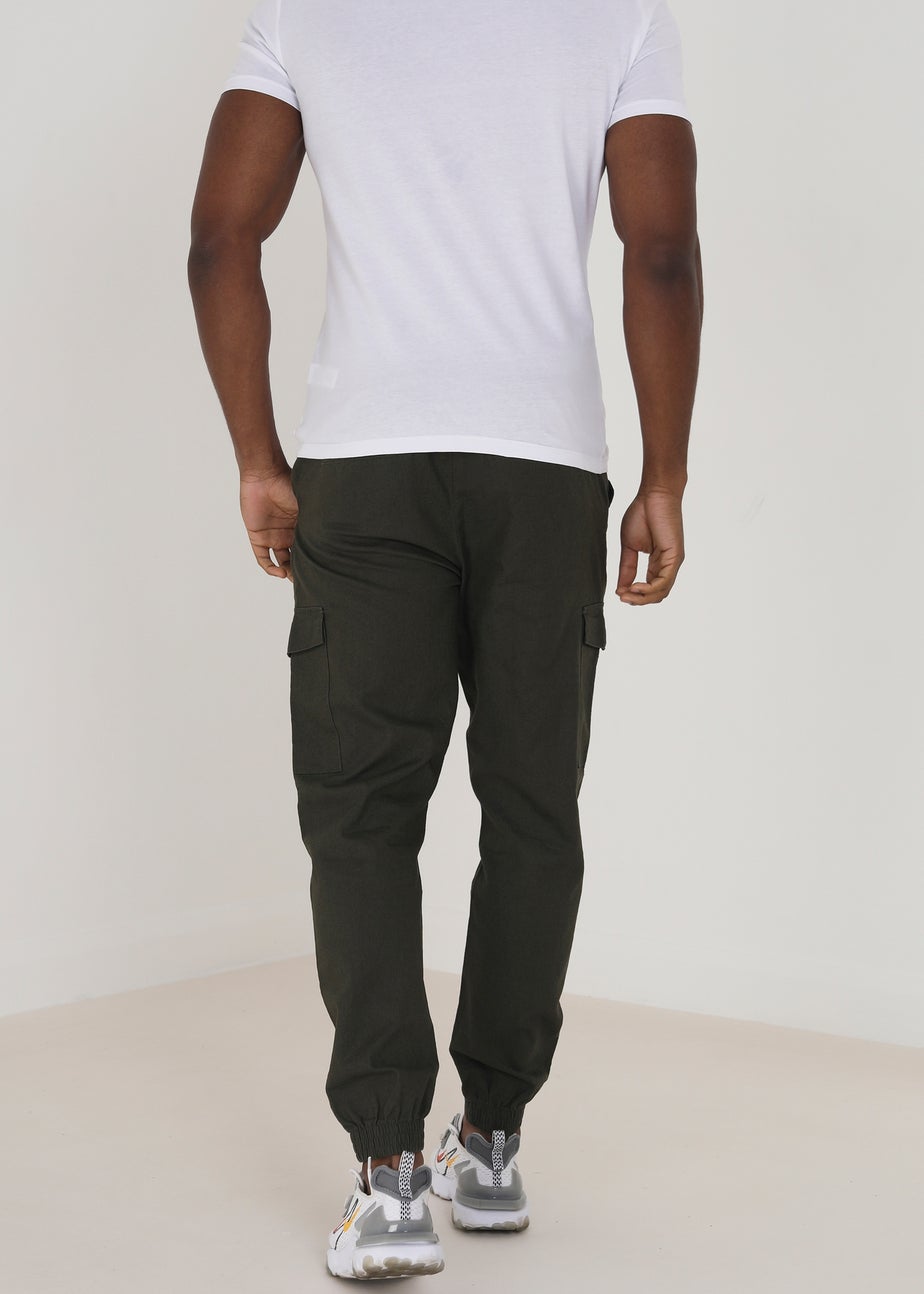 Brave Soul Khaki Cotton Linen Blend Cargo Trousers