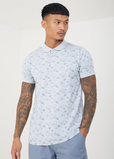 Brave Soul Light Blue Cotton Print Polo Shirt