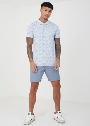 Brave Soul Light Blue Cotton Print Polo Shirt