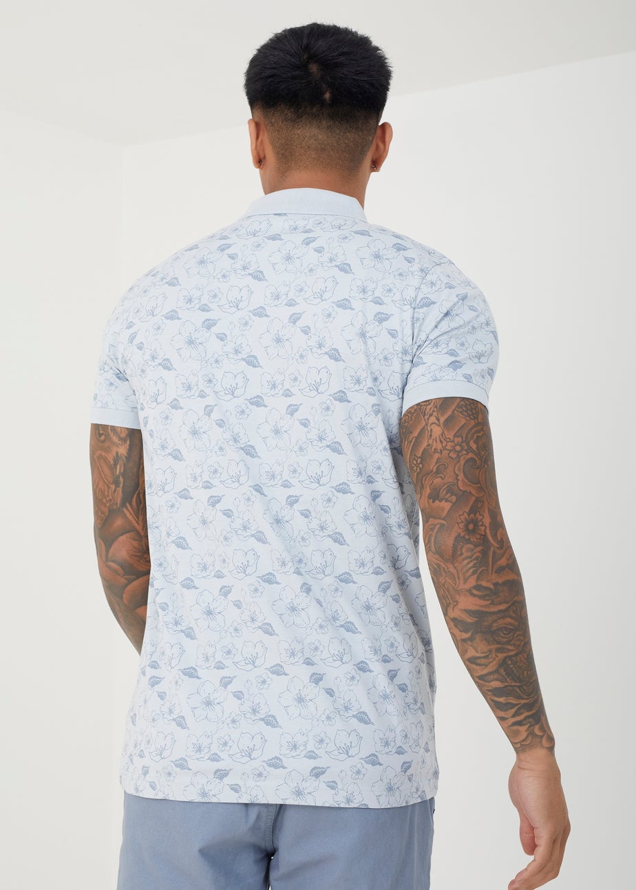 Brave Soul Light Blue Cotton Print Polo Shirt